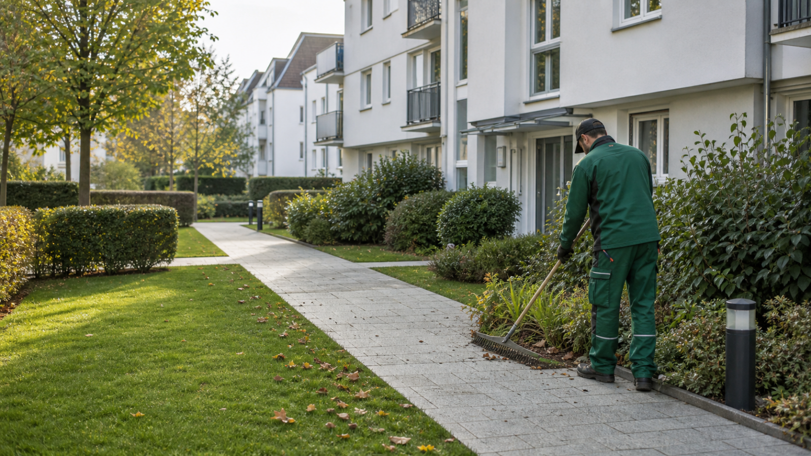 Gartenpflege an einer Wohnanlage in München