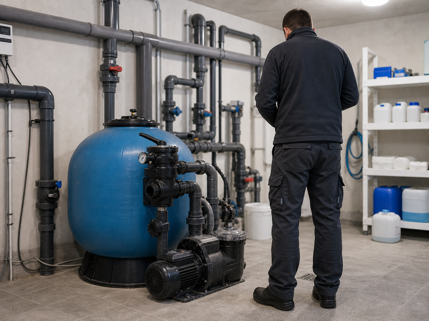 Sichtkontrolle im Pooltechnikraum